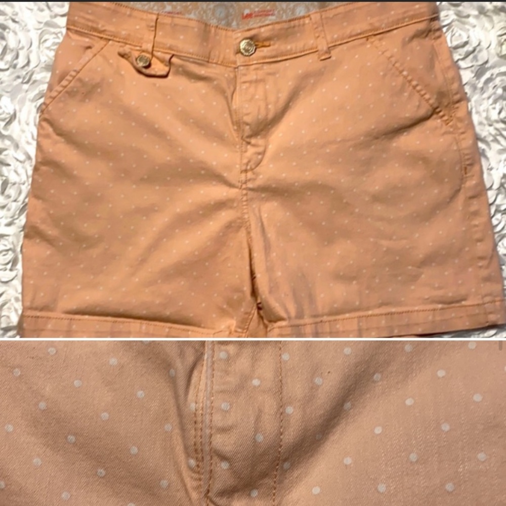 Pink peach Lee shorts with white polka dots size 12! Great condition!